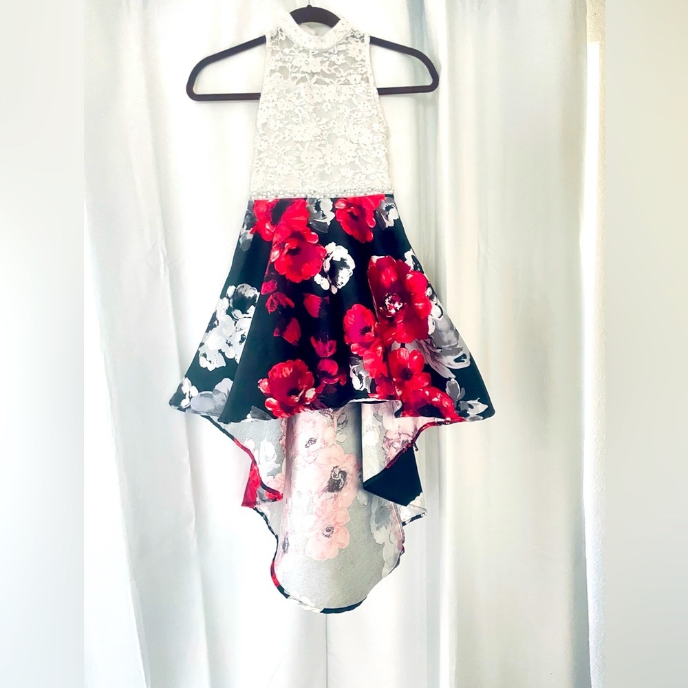 Girls Floral High-Low Halter Dress size 7/8, perfect for wedding, dance etc